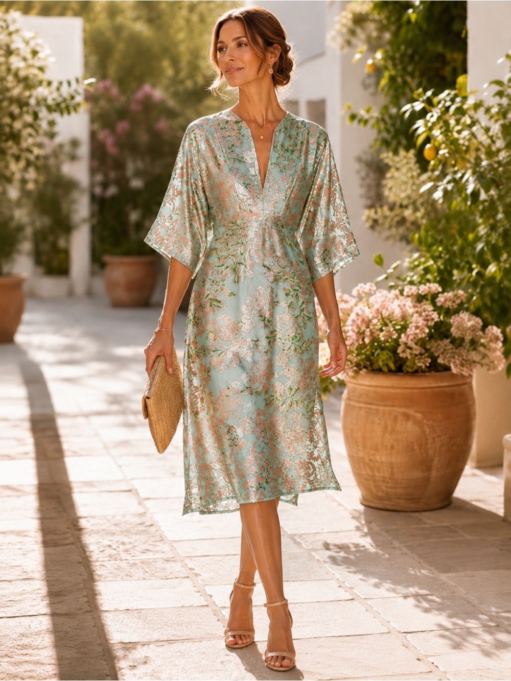 Tory Burch McKenna Metallic Fil Coupé Silk Floral Dress Mint Green Size 0